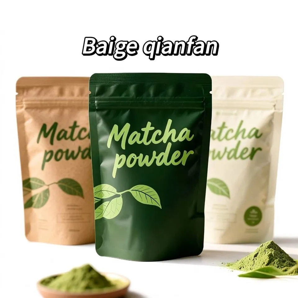 Matcha Powder Stand Up vetoketjullinen pakkauspussi